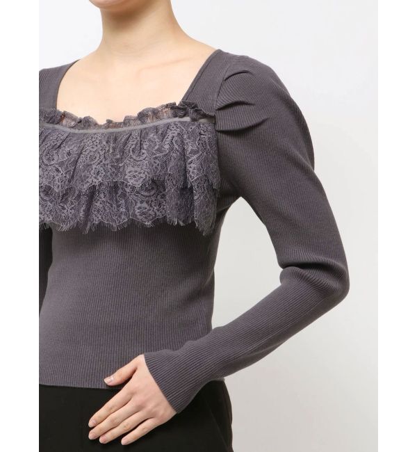 MERCURYDUO「異素材レースフリルニット」|ニット・セーター|
