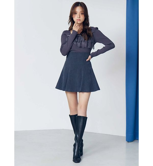 MERCURYDUO「異素材レースフリルニット」|ニット・セーター|