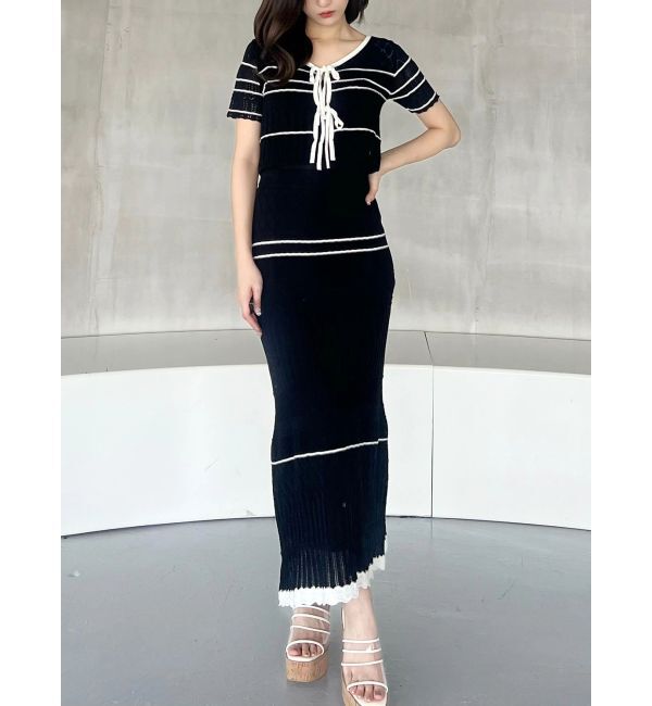 MERCURYDUO「クロシェ風ニットセットアップ」|ワンピース|ブラック