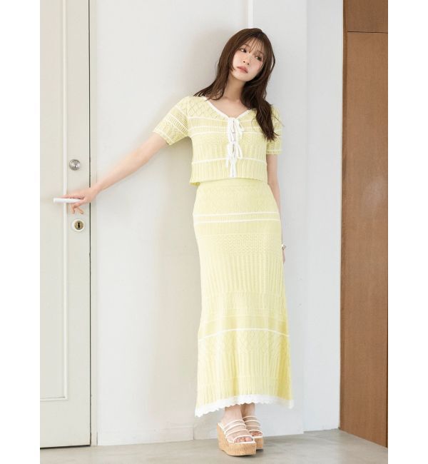 MERCURYDUO「クロシェ風ニットセットアップ」|ワンピース|ライム