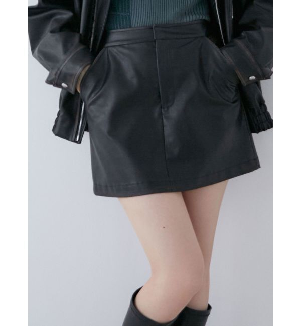 MURUA「ヴィンテージライクフェイクレザーミニスカート」|スカート|ブラック