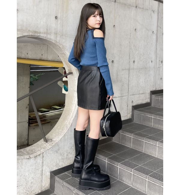 MURUA「ヴィンテージライクフェイクレザーミニスカート」|スカート|