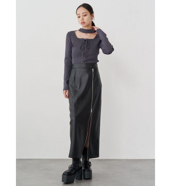 MURUA「ZIPスリットフェイクレザーナロースカート」|スカート|