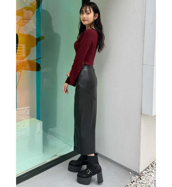 MURUA「ZIPスリットフェイクレザーナロースカート」|スカート|