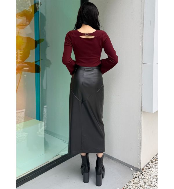 MURUA「ZIPスリットフェイクレザーナロースカート」|スカート|