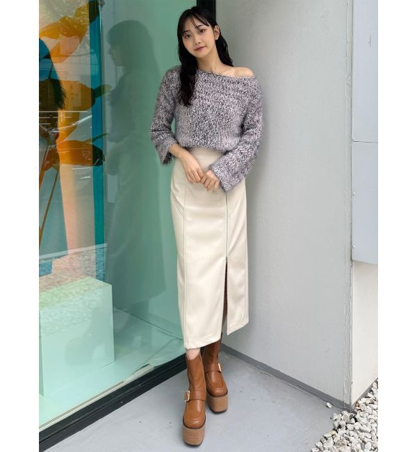 MURUA「ZIPスリットフェイクレザーナロースカート」|スカート|