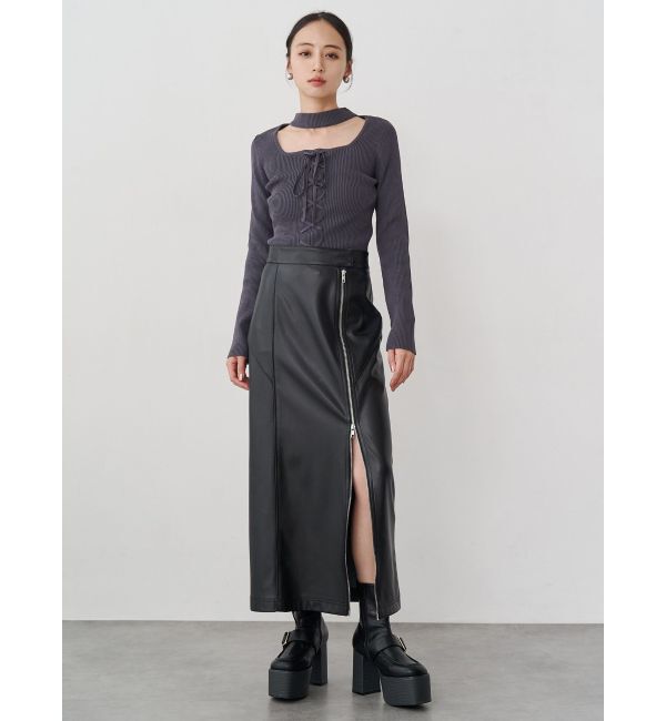 MURUA「ZIPスリットフェイクレザーナロースカート」|スカート|