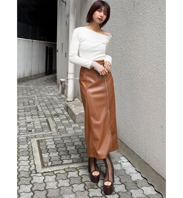 MURUA「ZIPスリットフェイクレザーナロースカート」|スカート|