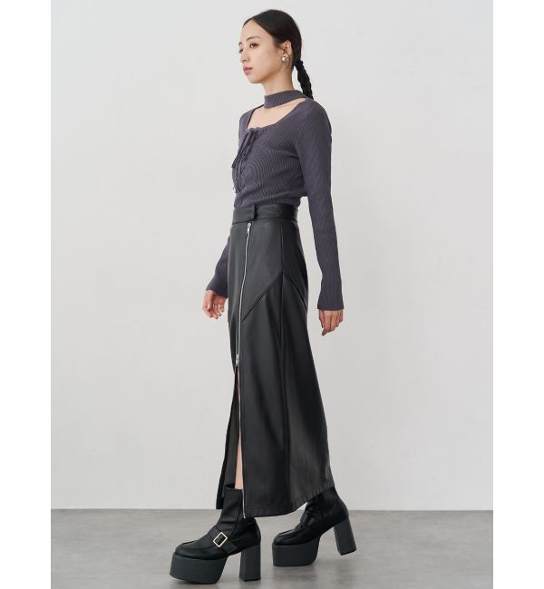 MURUA「ZIPスリットフェイクレザーナロースカート」|スカート|