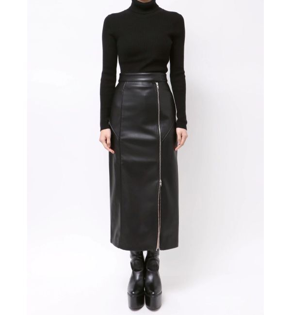 MURUA「ZIPスリットフェイクレザーナロースカート」|スカート|