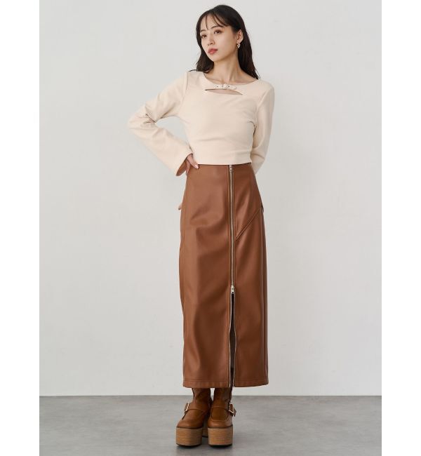 MURUA「ZIPスリットフェイクレザーナロースカート」|スカート|