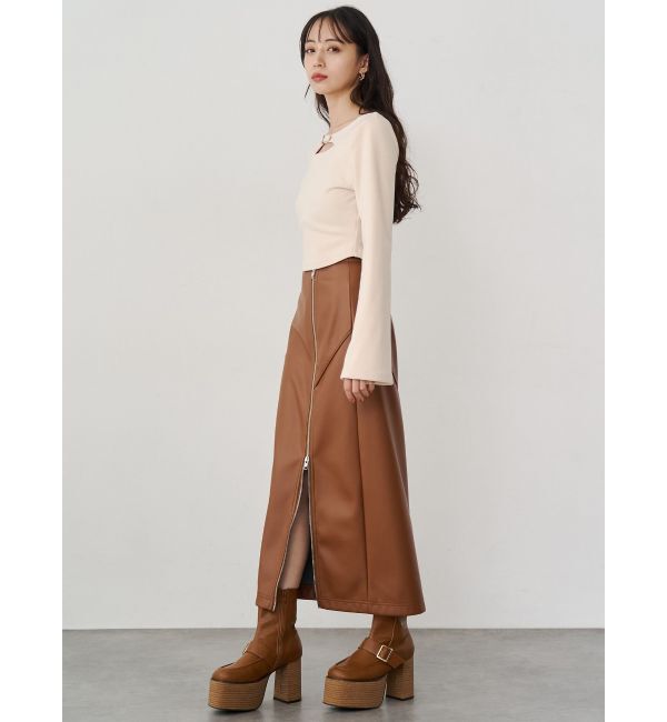 MURUA「ZIPスリットフェイクレザーナロースカート」|スカート|