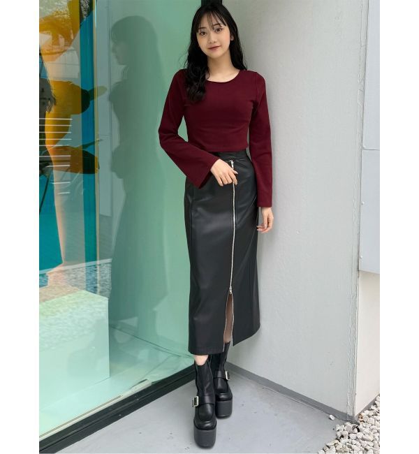 MURUA「ZIPスリットフェイクレザーナロースカート」|スカート|