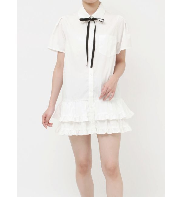 jouetie「リボンタイヘムフリルチュニックシャツ」|シャツ・ブラウス|