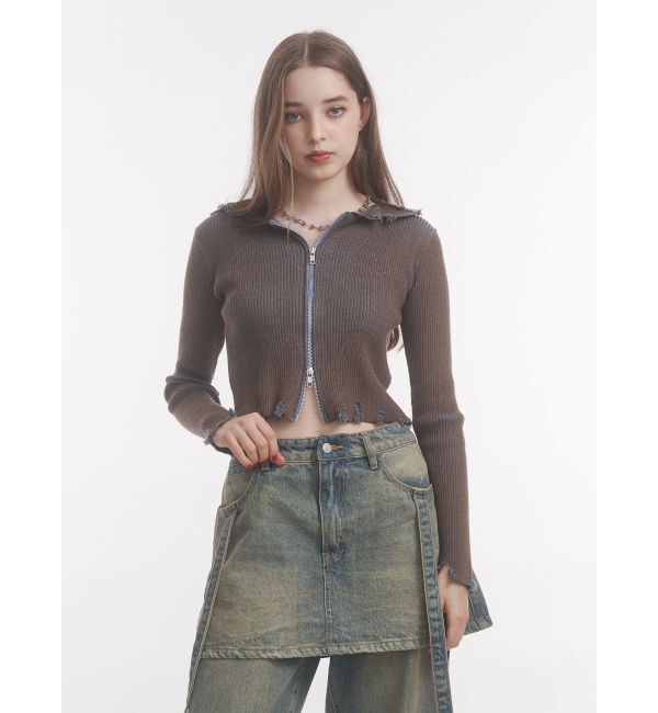 jouetie「コンパクトニットZIPフーディ」|ニット・セーター|
