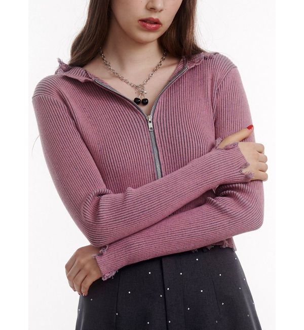 jouetie「コンパクトニットZIPフーディ」|ニット・セーター|