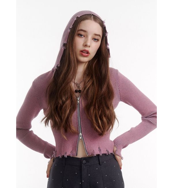 jouetie「コンパクトニットZIPフーディ」|ニット・セーター|