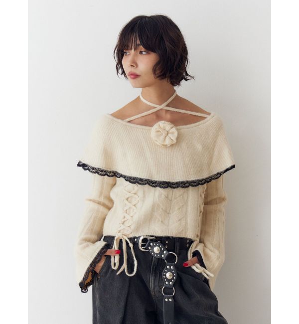 jouetie「フリルレースオフショルトップス」|ニット・セーター|