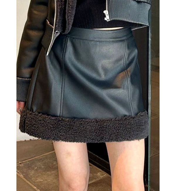 GYDA「フェイクレザーボアスカートライクショートパンツ【SETUP着用可】」|スカート|ブラック
