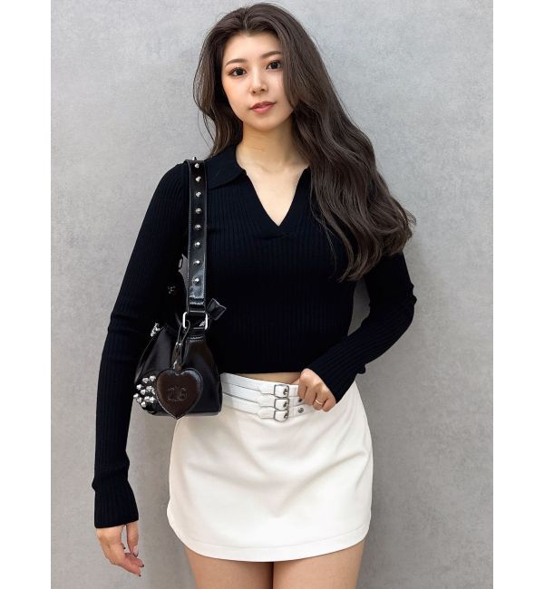 GYDA「フェイクレザーベルトスカートライクショートパンツ」|スカート|