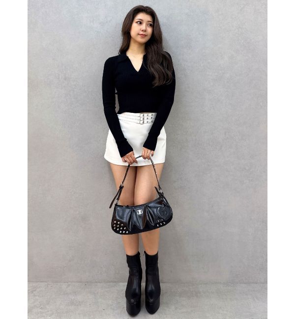 GYDA「フェイクレザーベルトスカートライクショートパンツ」|スカート|