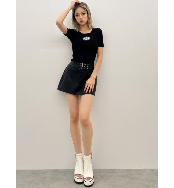 GYDA「フェイクレザーベルトスカートライクショートパンツ」|スカート|
