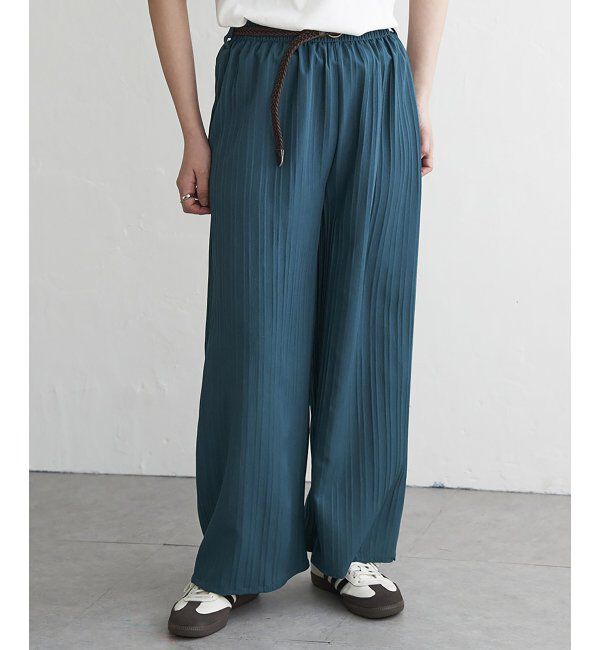 VENCE share style「楊柳ストライプベルト付きパンツ」|デニム|