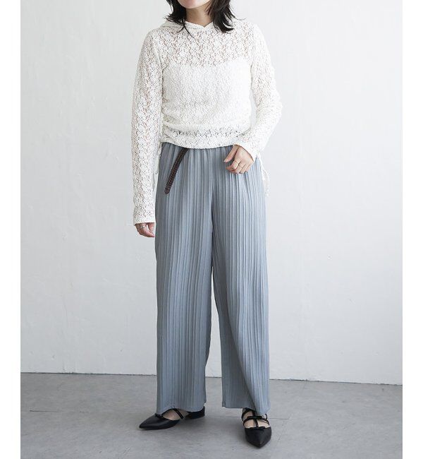 VENCE share style「楊柳ストライプベルト付きパンツ」|デニム|