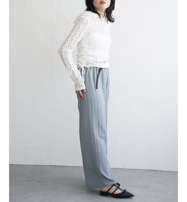 VENCE share style「楊柳ストライプベルト付きパンツ」|デニム|