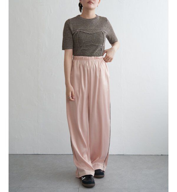 VENCE share style「サテンサイドラインパンツ」|デニム|ピンク