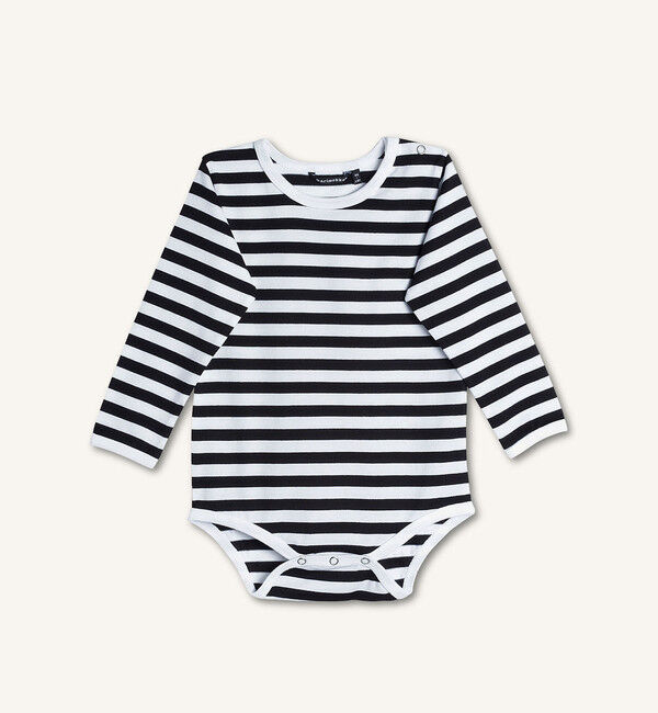 Marimekko「[Kids] Vinde Tasaraita 長袖ロンパース」|ロンパース|ブラック&times;ホワイト