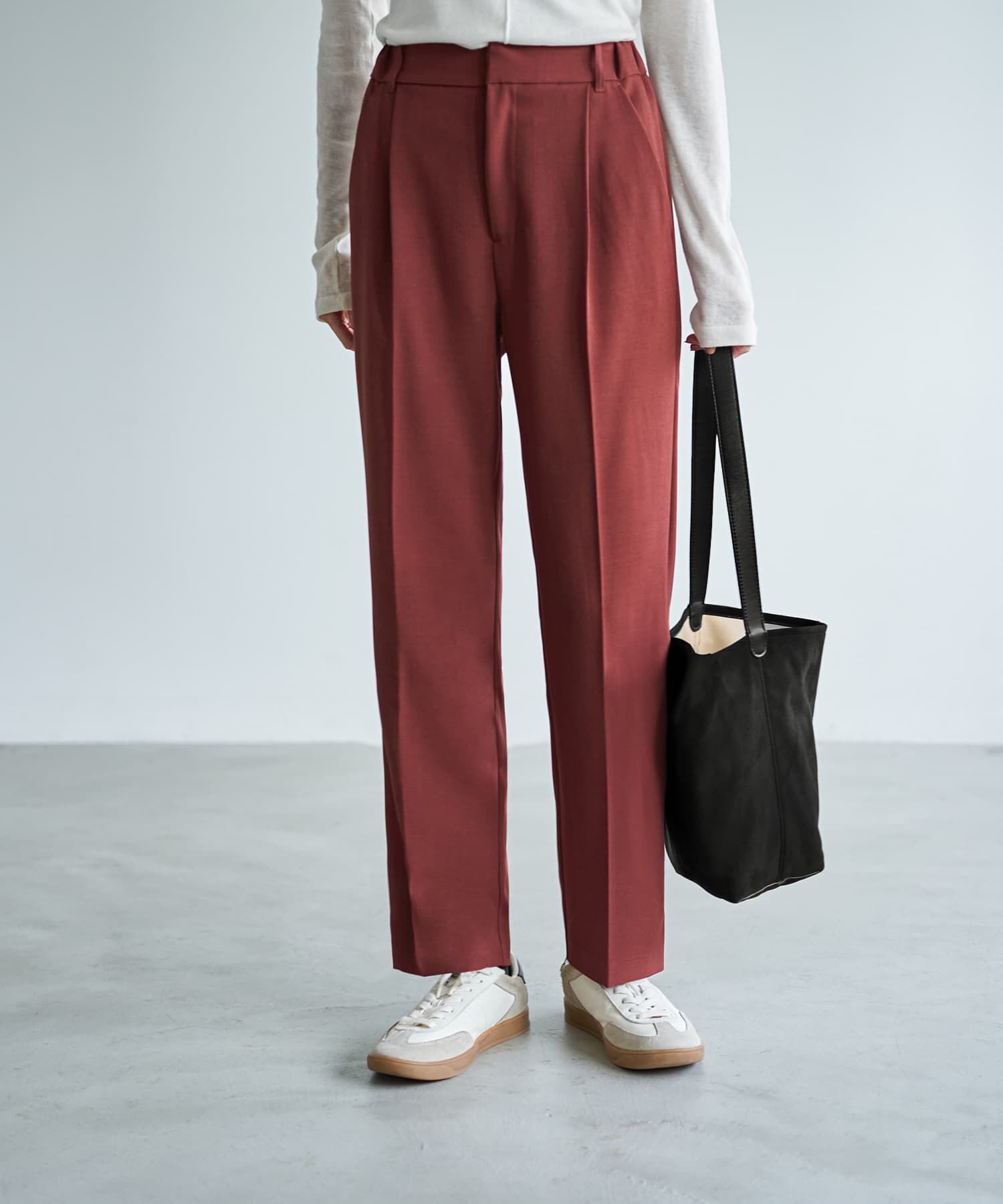 STYLE DELI「ストレッチツイルBASICタックパンツ」|スラックス|バーガンディ