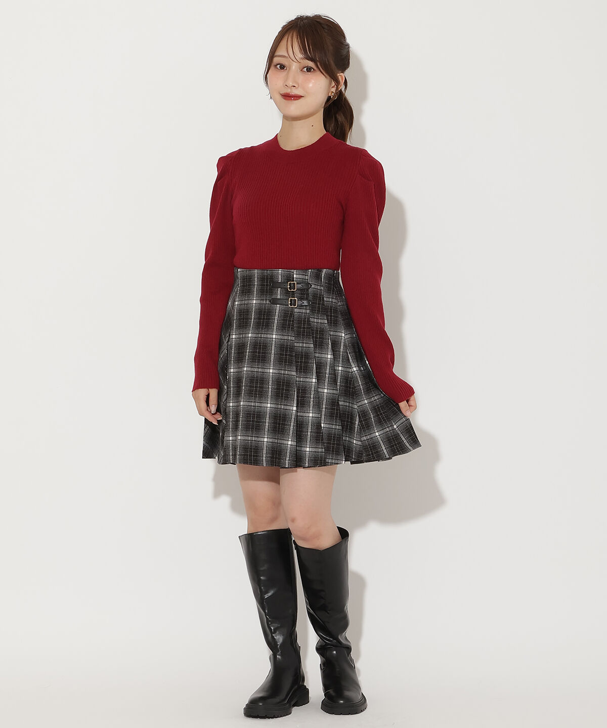 アンドクチュール「チェックミニスカート」|台形|黒系チェック