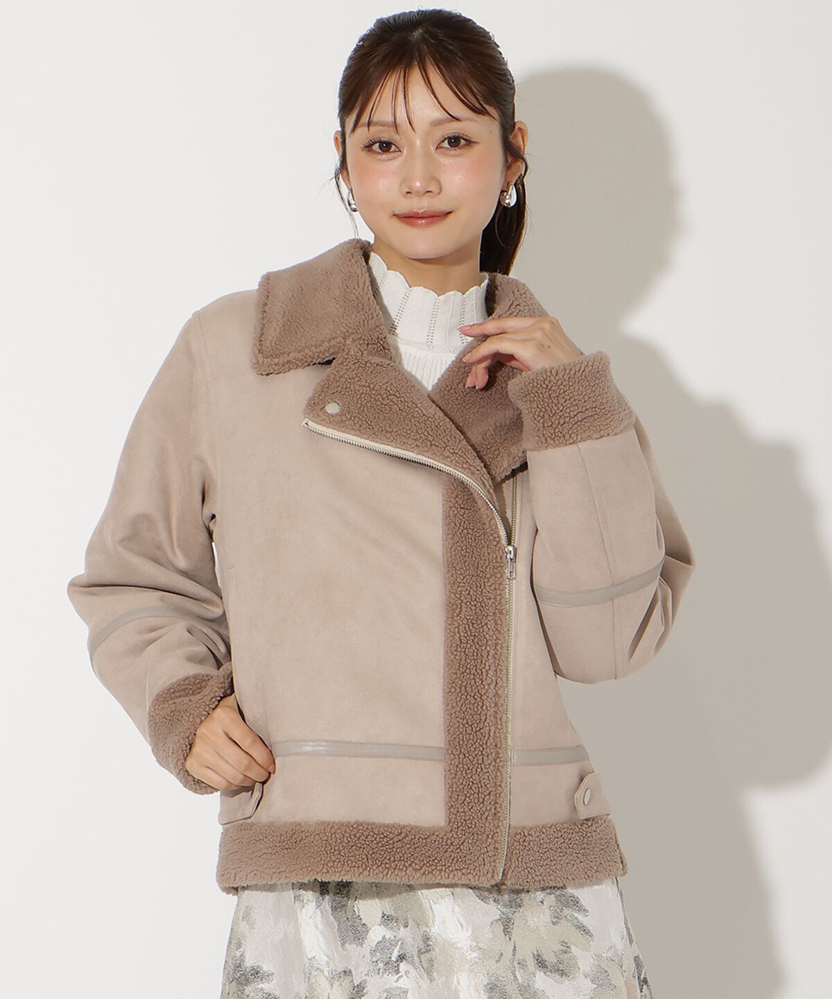 アンドクチュール「ムートンボアライダースブルゾン」|その他|カーキ