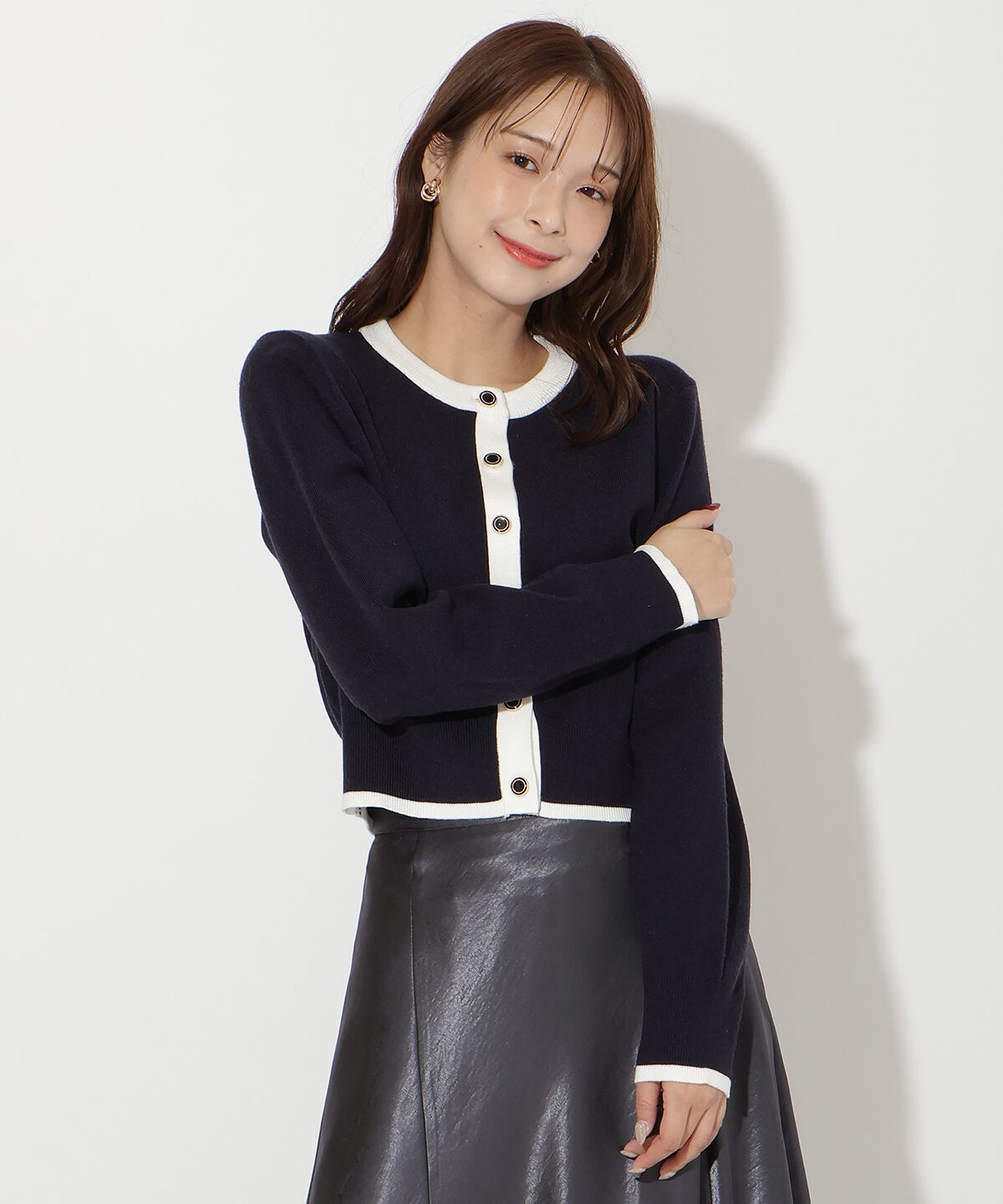 アンドクチュール「配色カーディガン」|カーディガン|ネイビー