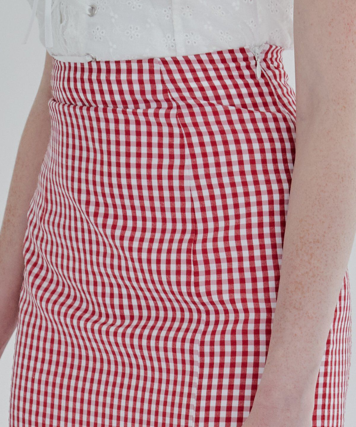 REDYAZEL「ギンガムチェックレーストリミングスカート」|タイト|