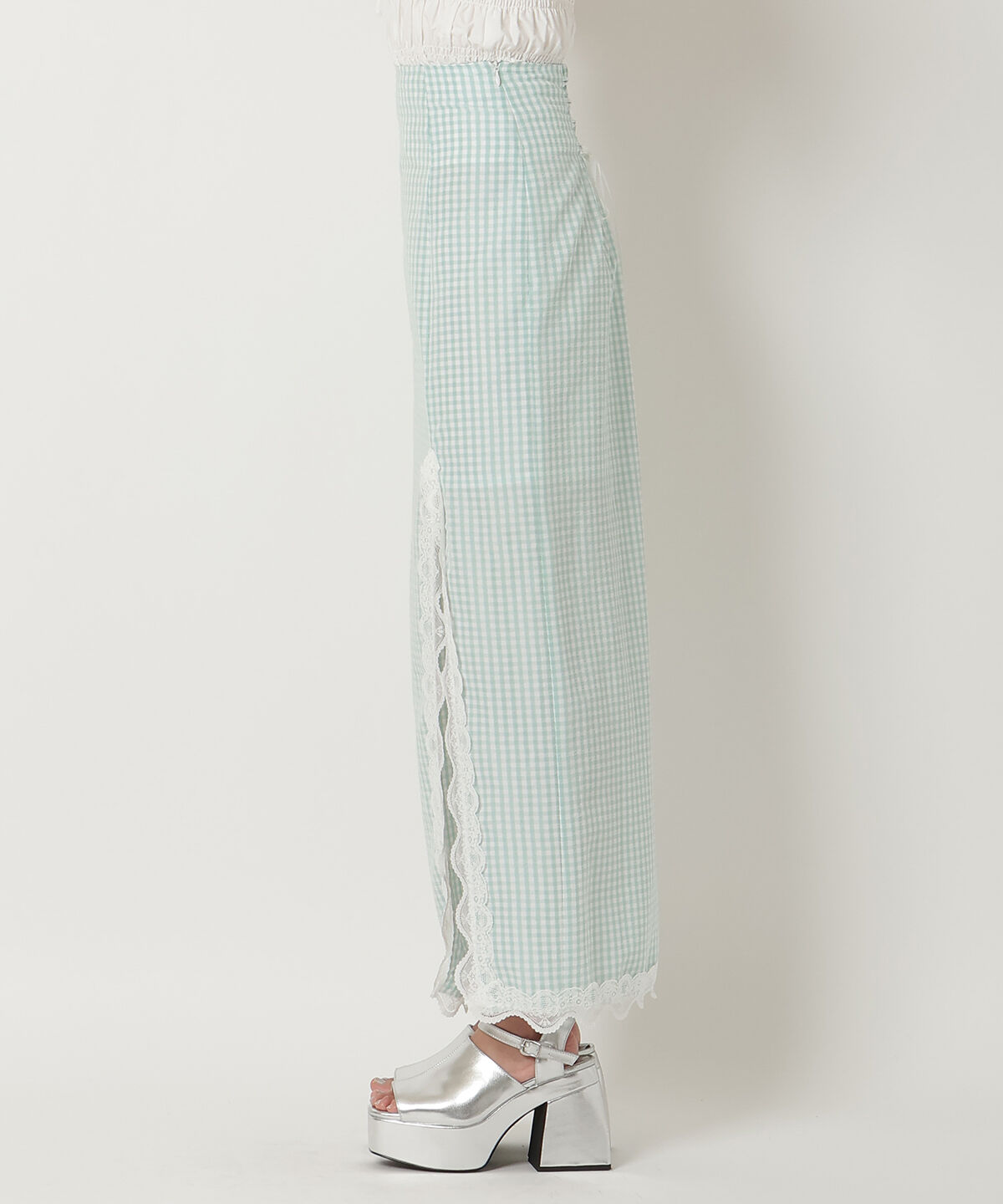 REDYAZEL「ギンガムチェックレーストリミングスカート」|タイト|