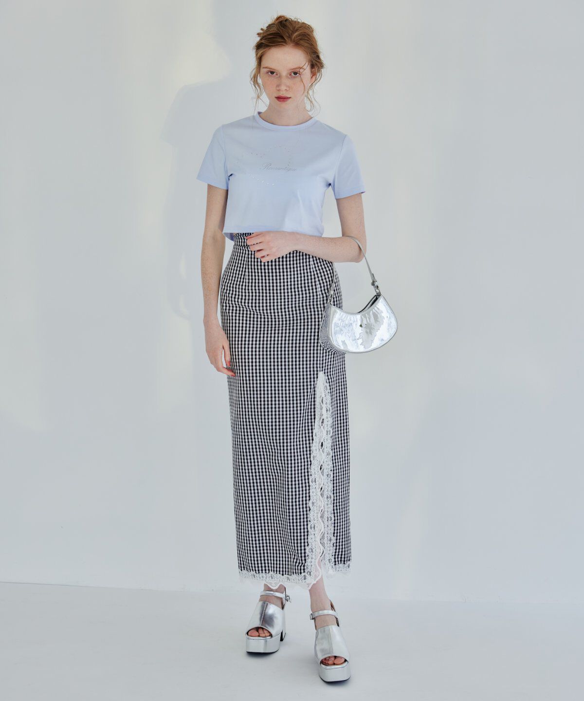 REDYAZEL「ギンガムチェックレーストリミングスカート」|タイト|