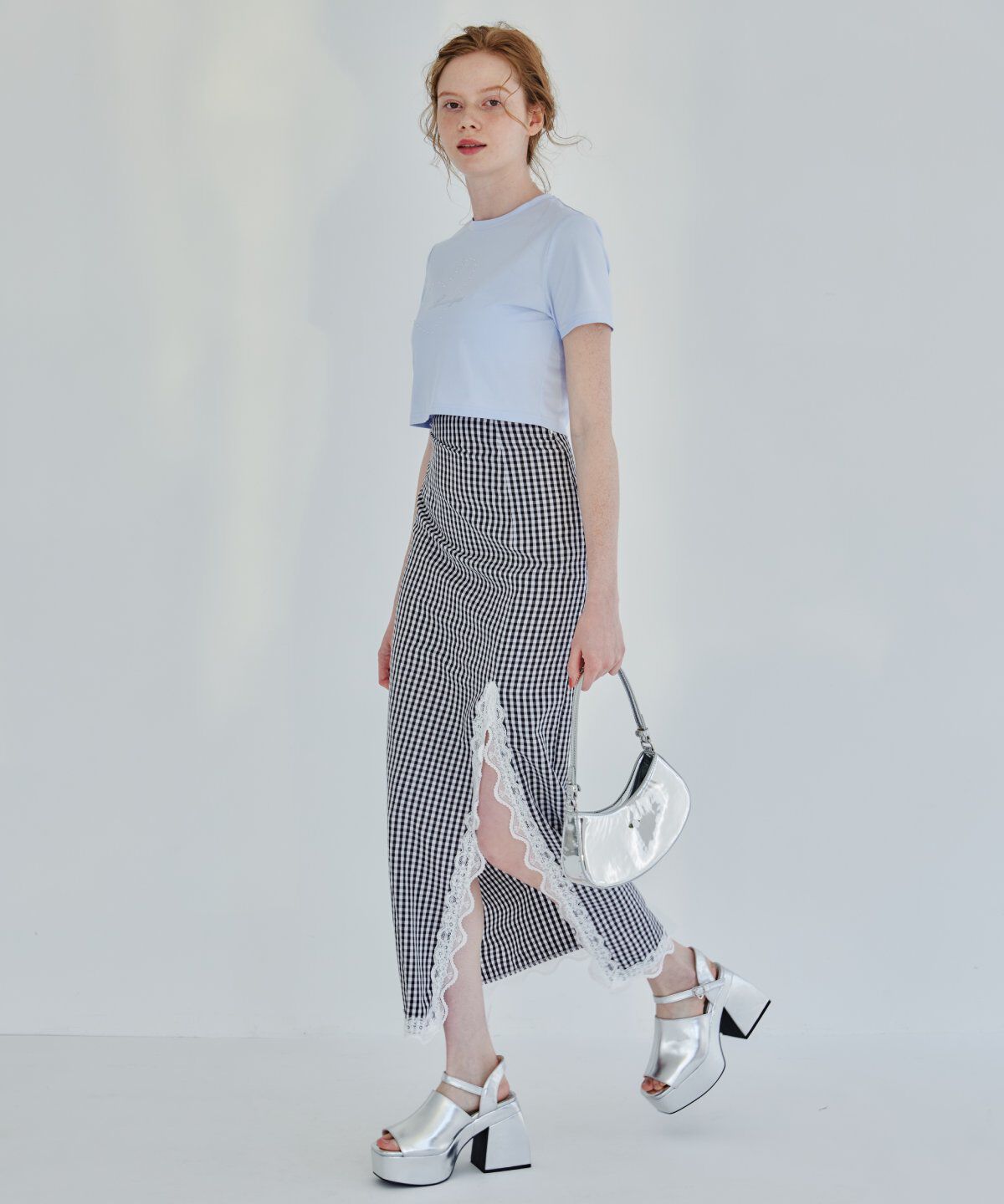 REDYAZEL「ギンガムチェックレーストリミングスカート」|タイト|
