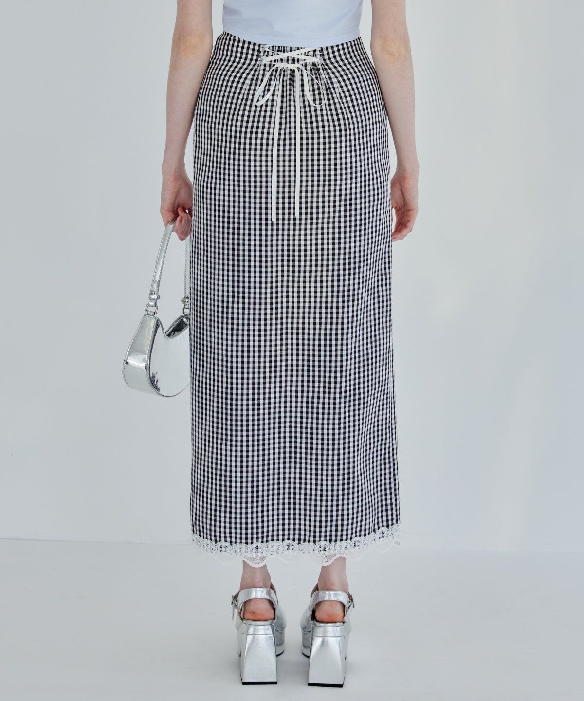 REDYAZEL「ギンガムチェックレーストリミングスカート」|タイト|