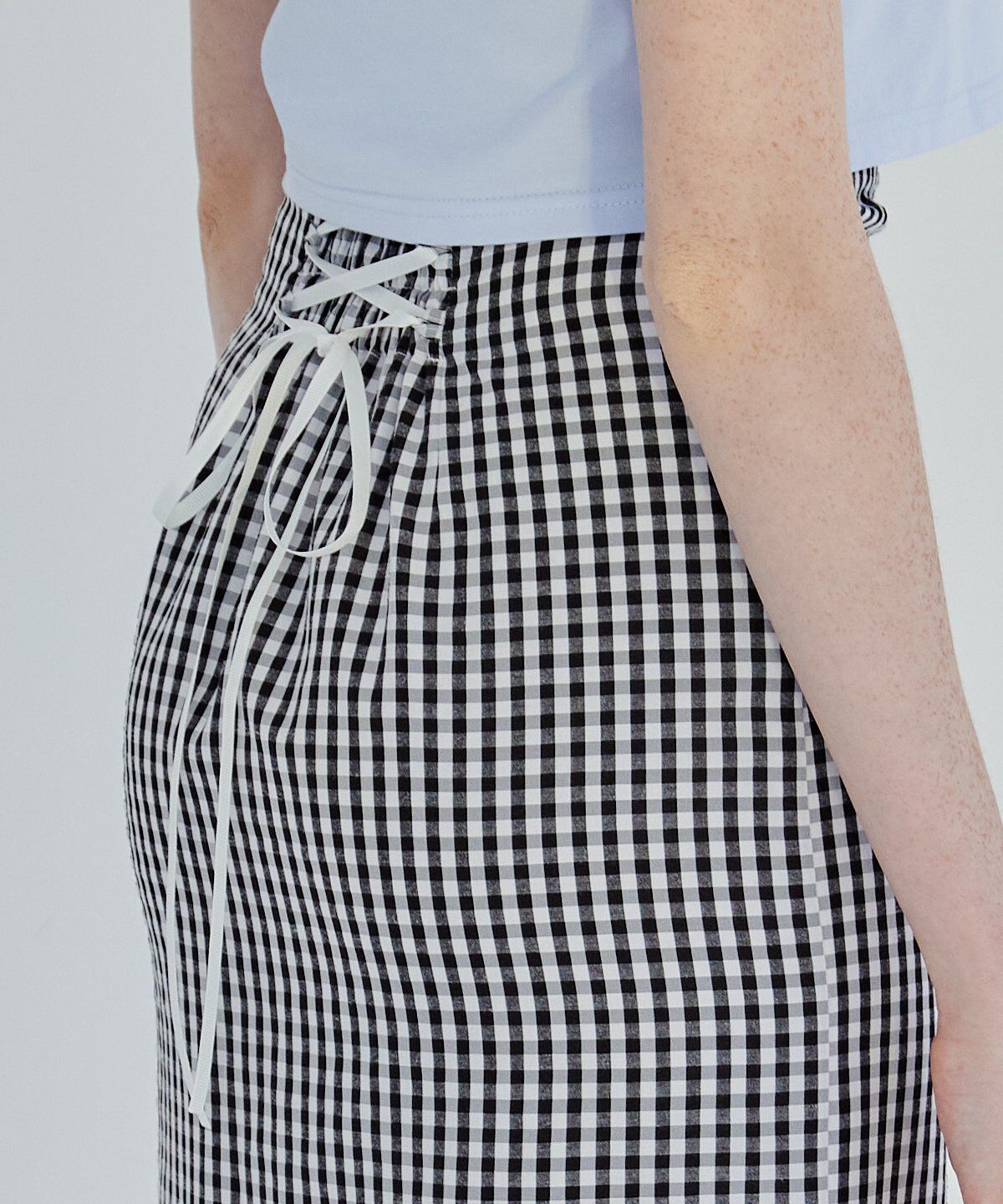 REDYAZEL「ギンガムチェックレーストリミングスカート」|タイト|