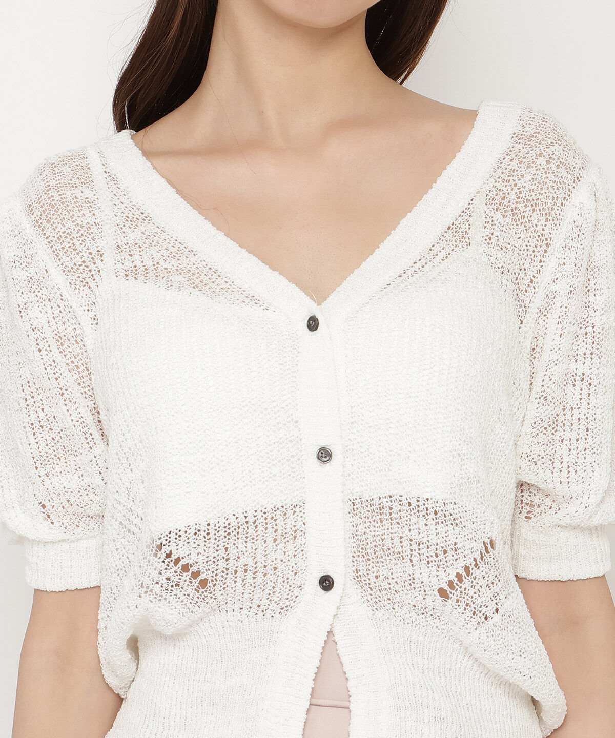 REDYAZEL「シアーニット半袖カーディガントップス」|カーディガン|