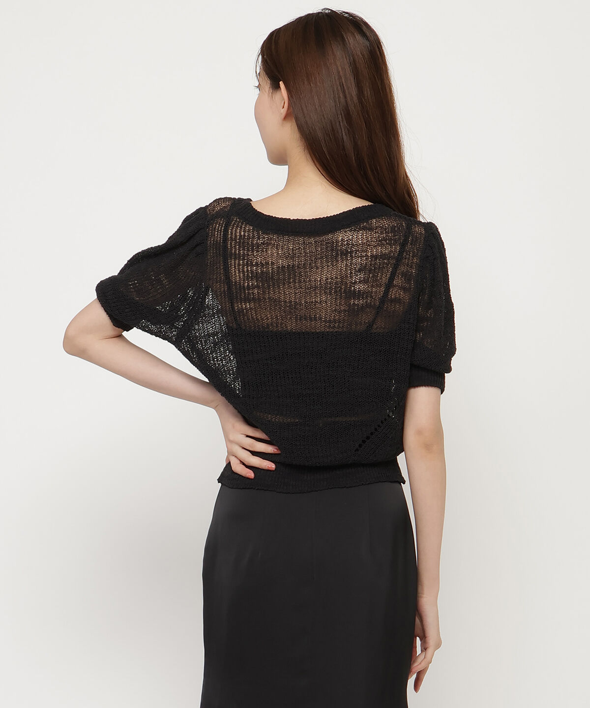 REDYAZEL「シアーニット半袖カーディガントップス」|カーディガン|