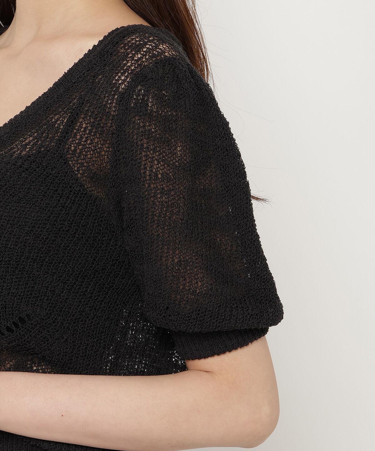 REDYAZEL「シアーニット半袖カーディガントップス」|カーディガン|