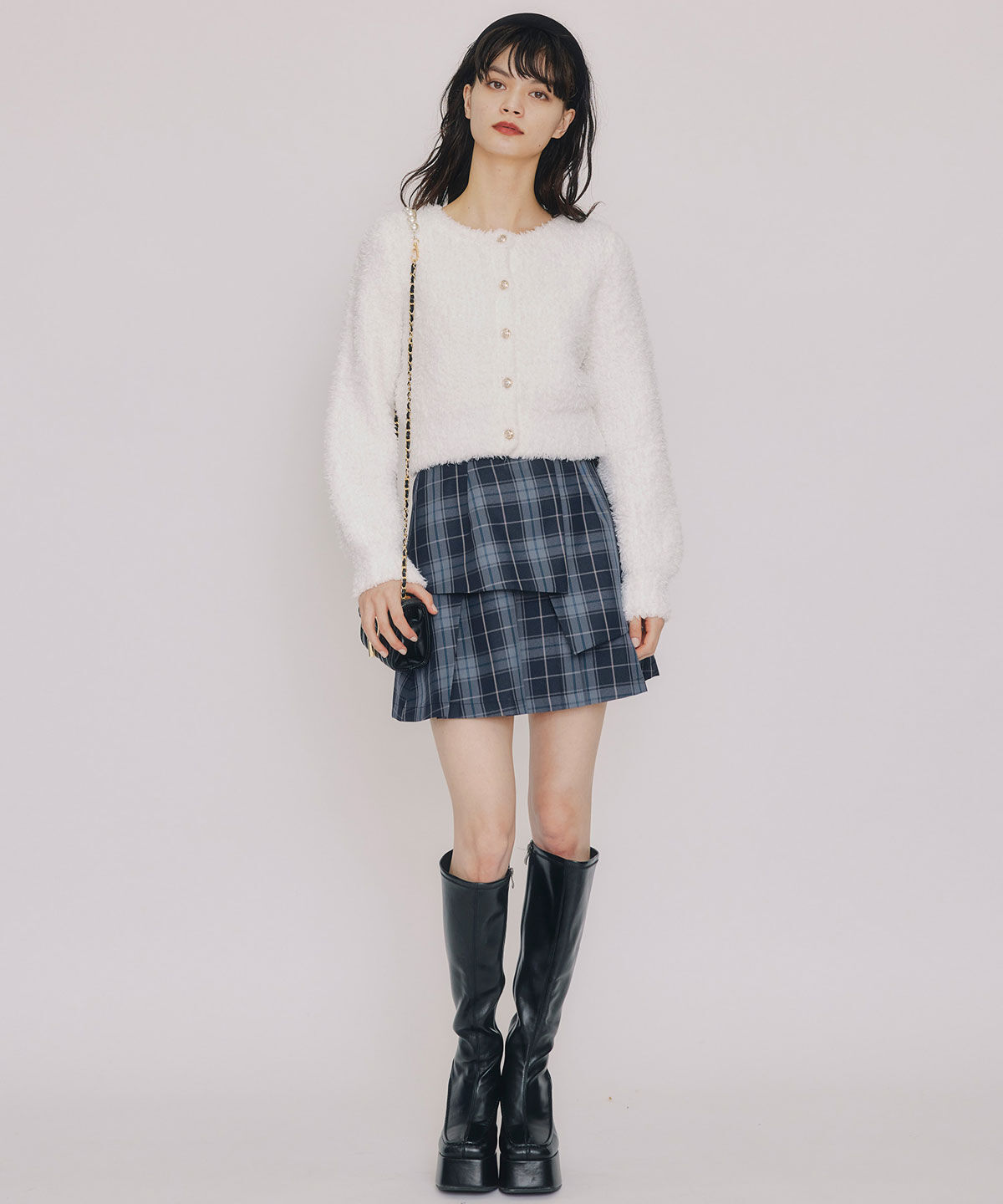 REDYAZEL「フラッフィブークレシャギーニットカーディガン」|カーディガン|