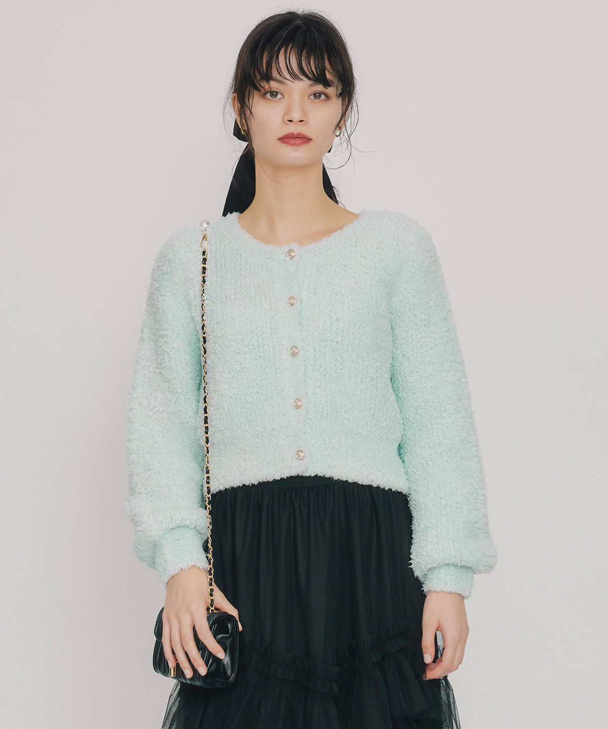 REDYAZEL「フラッフィブークレシャギーニットカーディガン」|カーディガン|