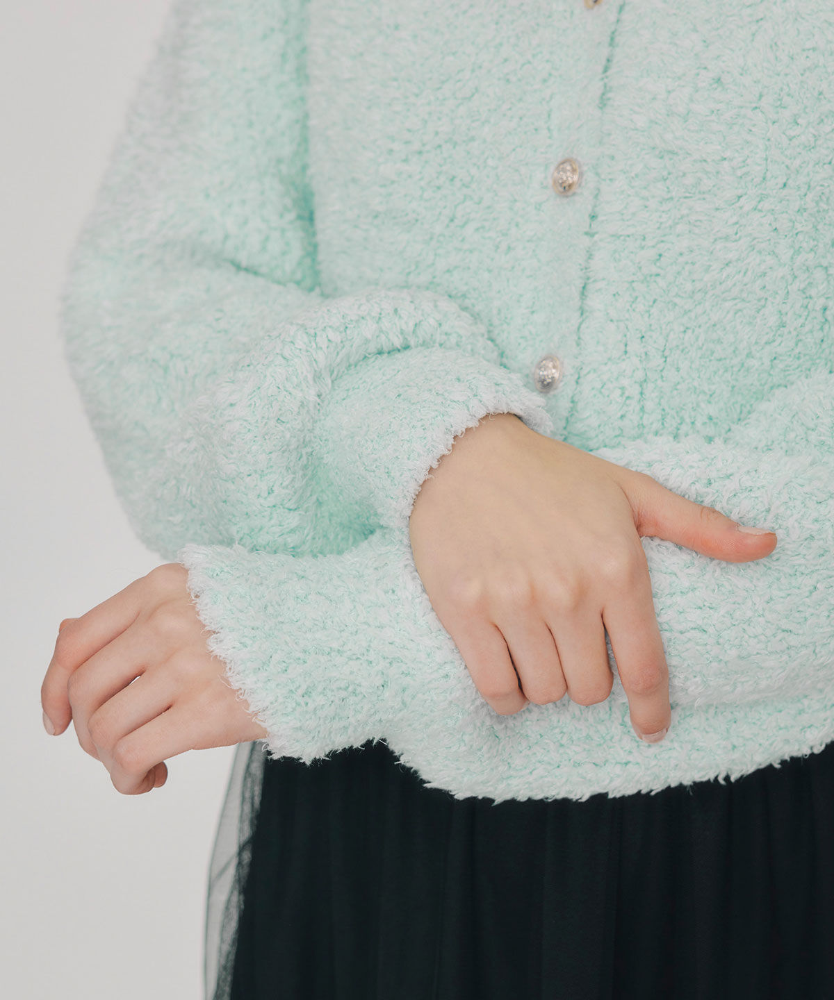 REDYAZEL「フラッフィブークレシャギーニットカーディガン」|カーディガン|