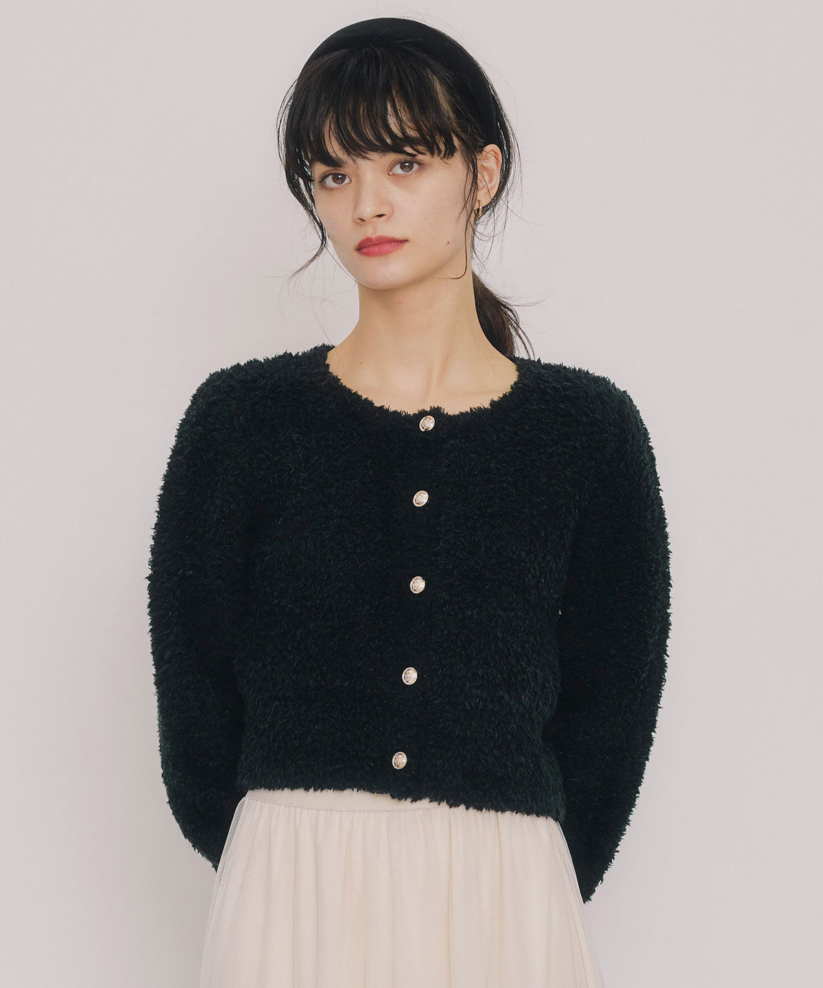 REDYAZEL「フラッフィブークレシャギーニットカーディガン」|カーディガン|