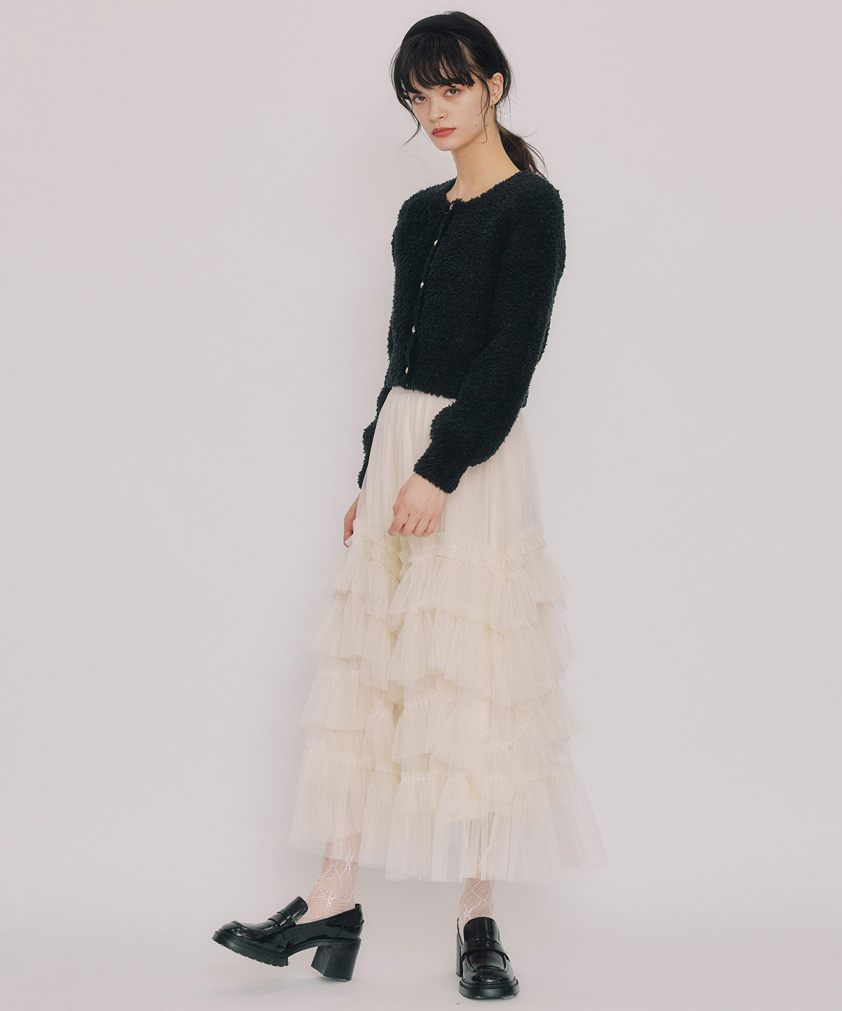 REDYAZEL「フラッフィブークレシャギーニットカーディガン」|カーディガン|