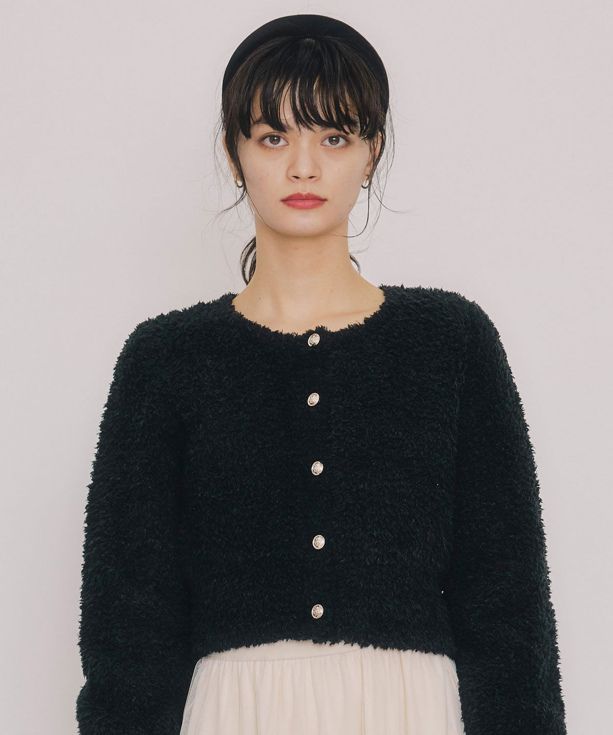 REDYAZEL「フラッフィブークレシャギーニットカーディガン」|カーディガン|